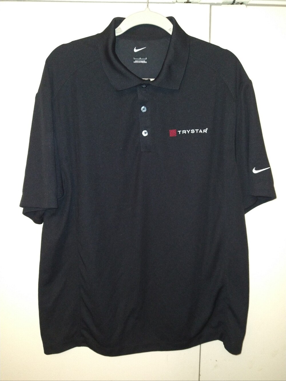 Nike Black Short Sleeve Polo Shirt Men's sz Large Trystar Logo.